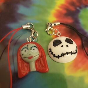 The Nightmare Before Christmas Jack Skellington and Sally Phone Charm Keychains
